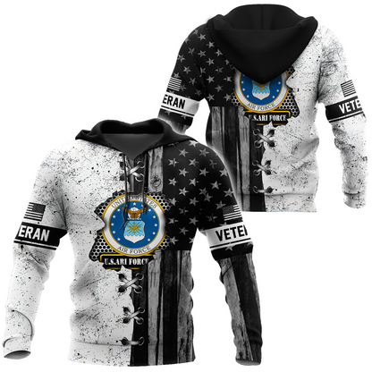 Veteran US Air Force in my heart 3D shirts for men and women BW