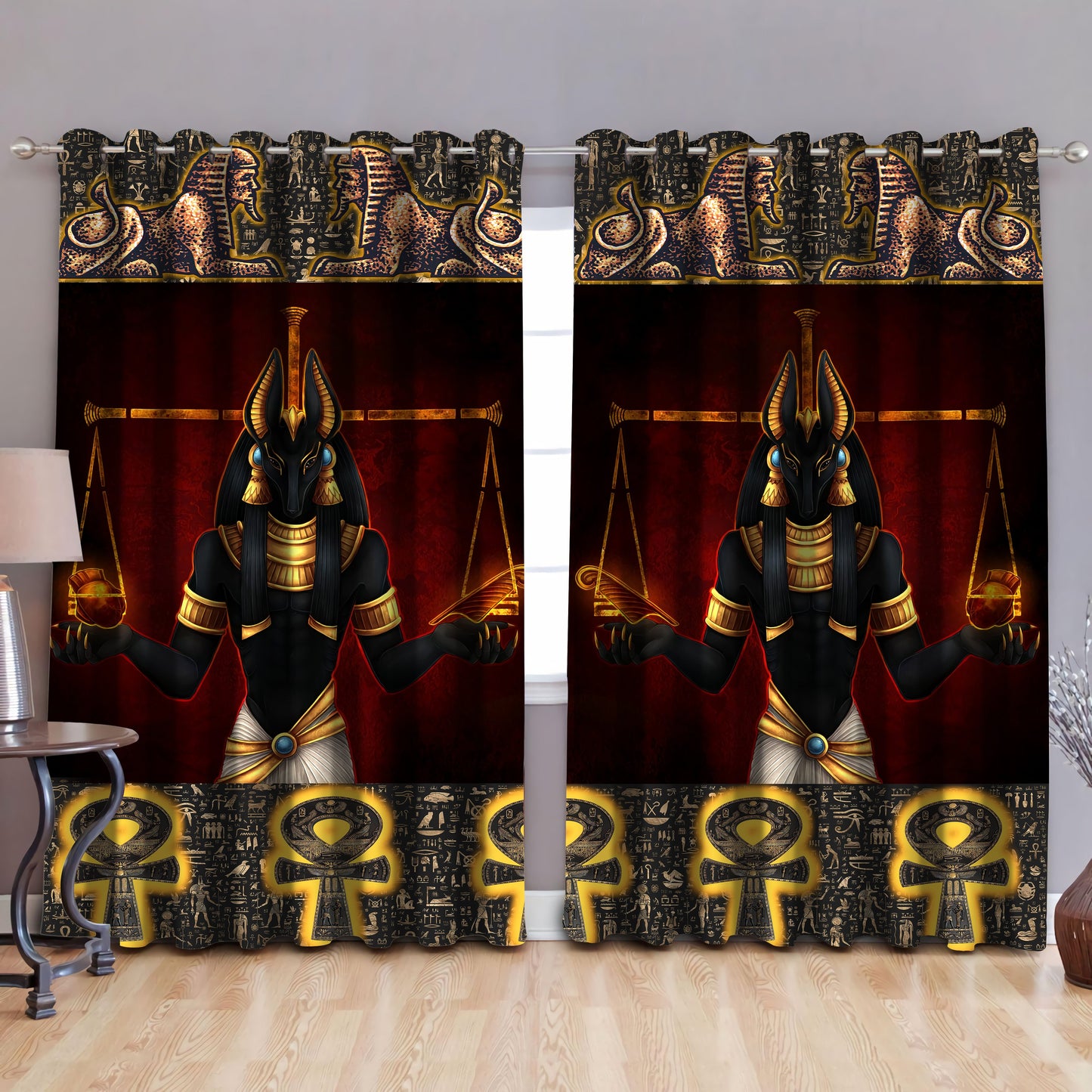 Ancient Egyptian Anubis Pattern Blackout Thermal Grommet Window Curtains MP05062001C-Curtains-MP-52'' x 63''-Vibe Cosy™