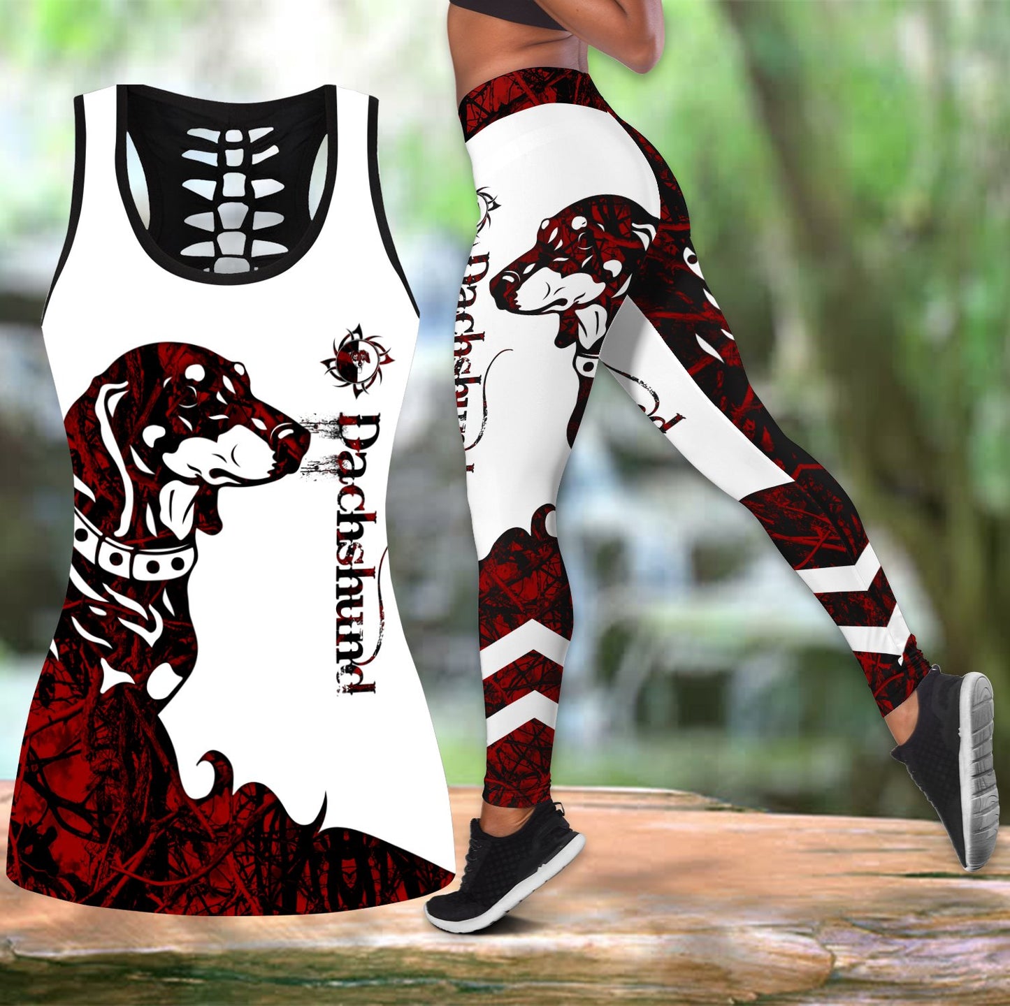 nao Dachshund red tattoos legging + hollow tank combo DD08042008
