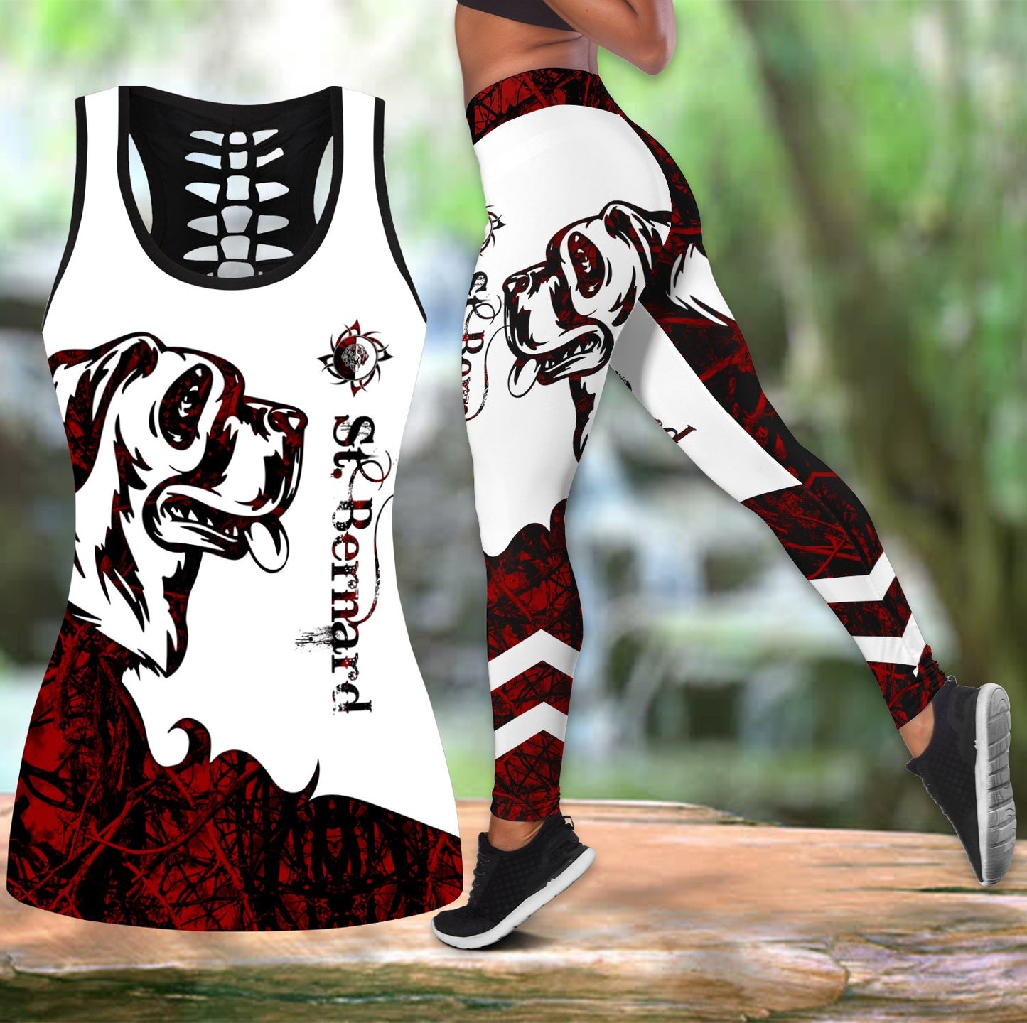 St. Bernard red tattoos legging + hollow tank combo DD09162001