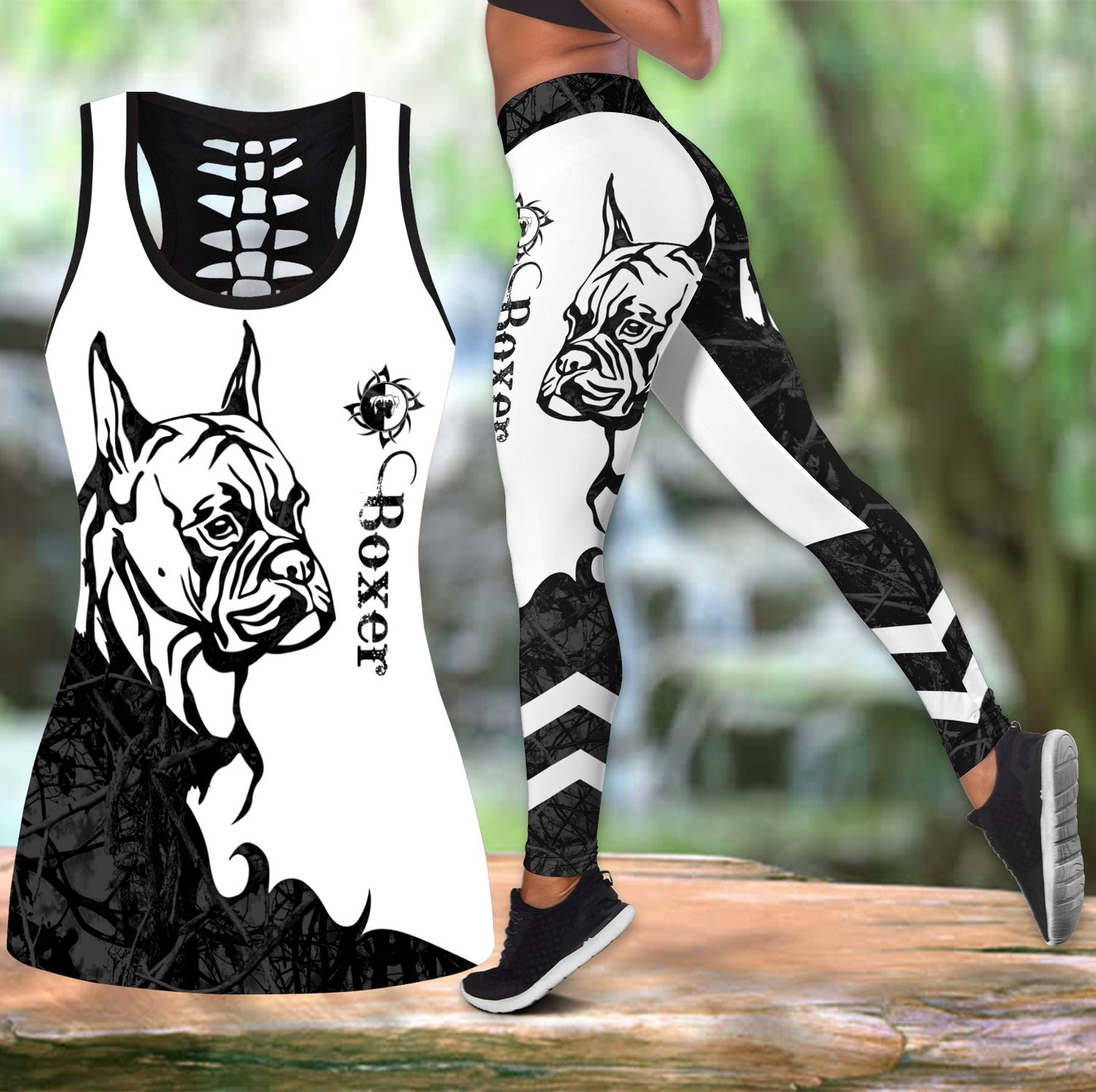 Boxer black tattoos legging + hollow tank combo DD08042004S