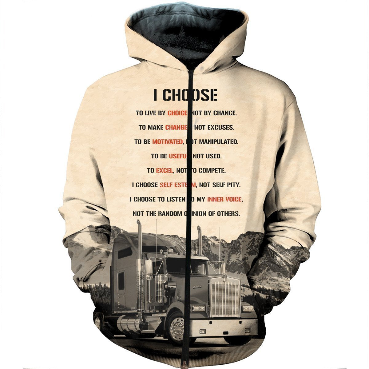3D All Over Printed I choose to live by choice Trucker Shirts and Shorts-Apparel-HP Arts-ZIPPED HOODIE-S-Vibe Cosy™
