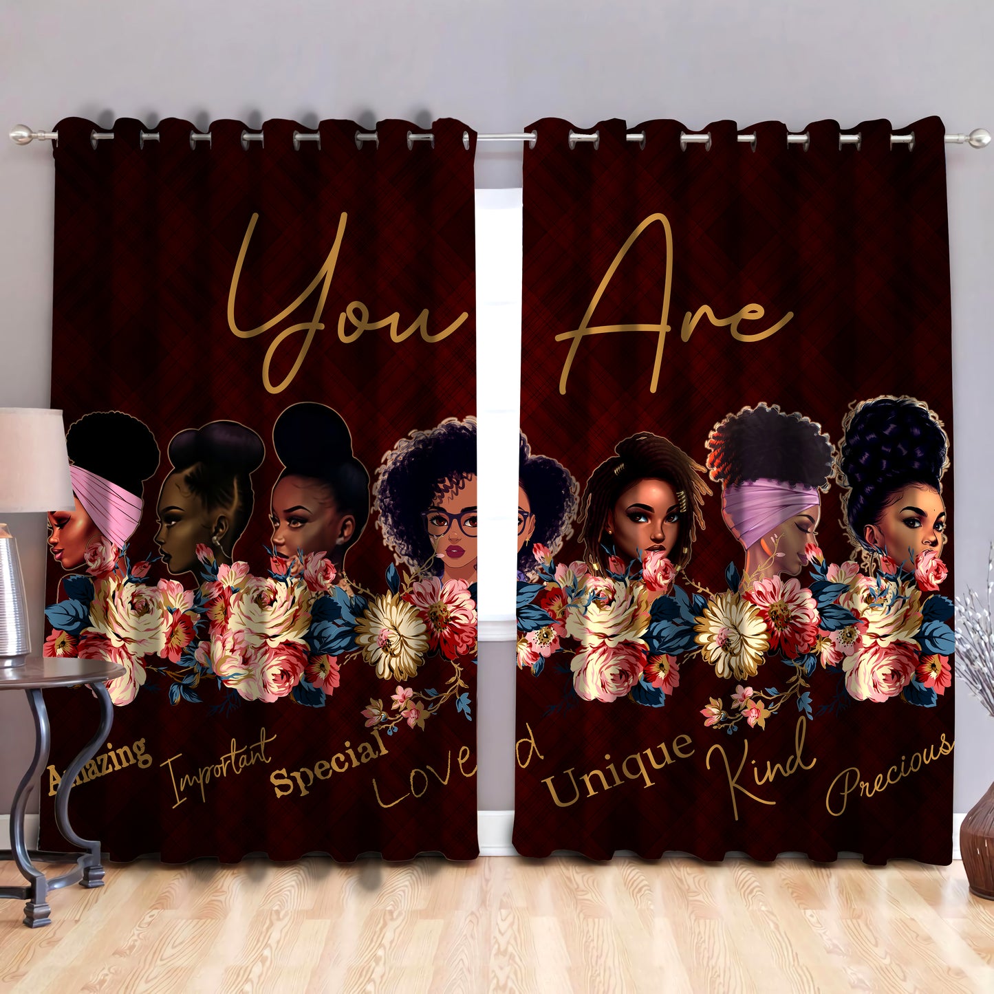 Black girl, blackout thermal grommet window curtains DD06192002S-HG-HG-52'' x 63''-Vibe Cosy™