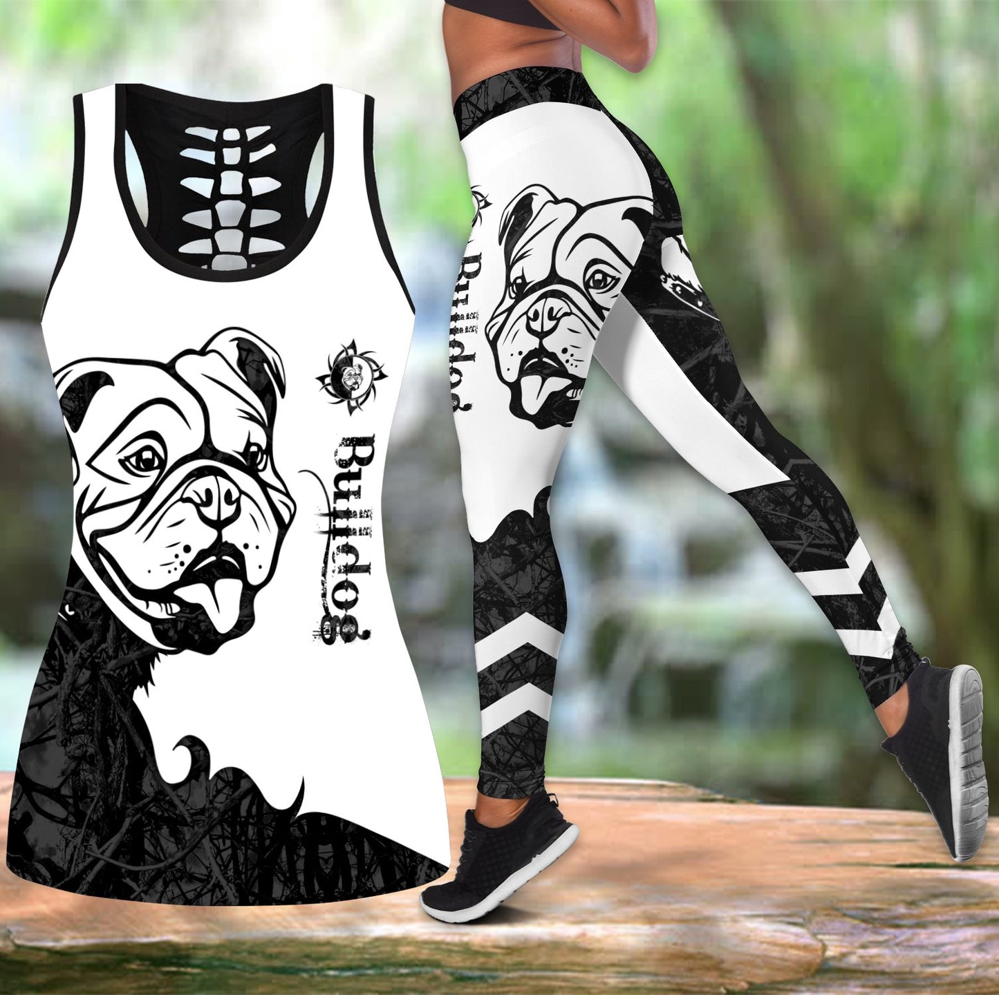 nao Bulldog black tattoos legging + hollow tank combo DD08042002S