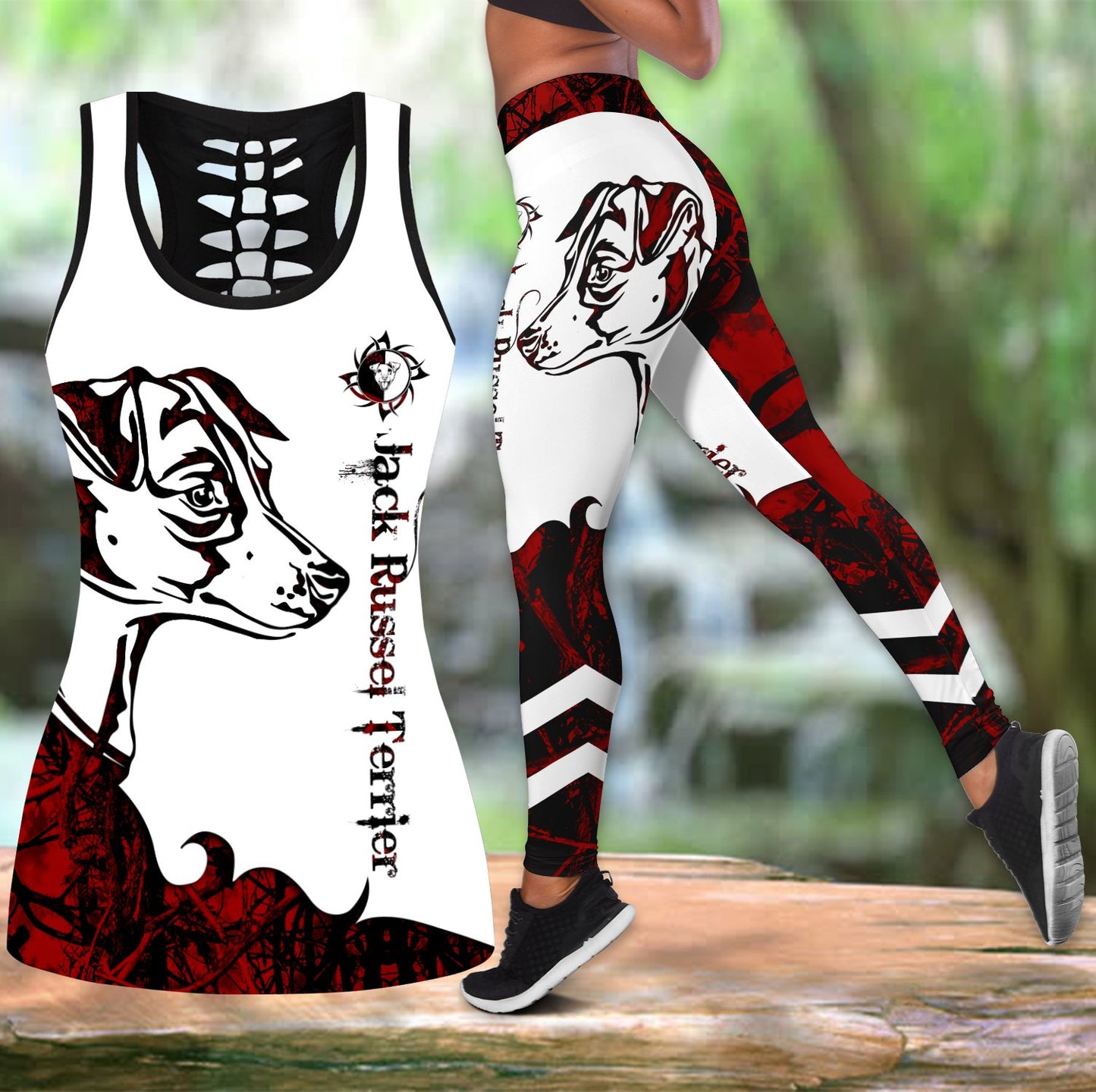 Jack Russel Terrier red tattoos legging + hollow tank combo DD08042011