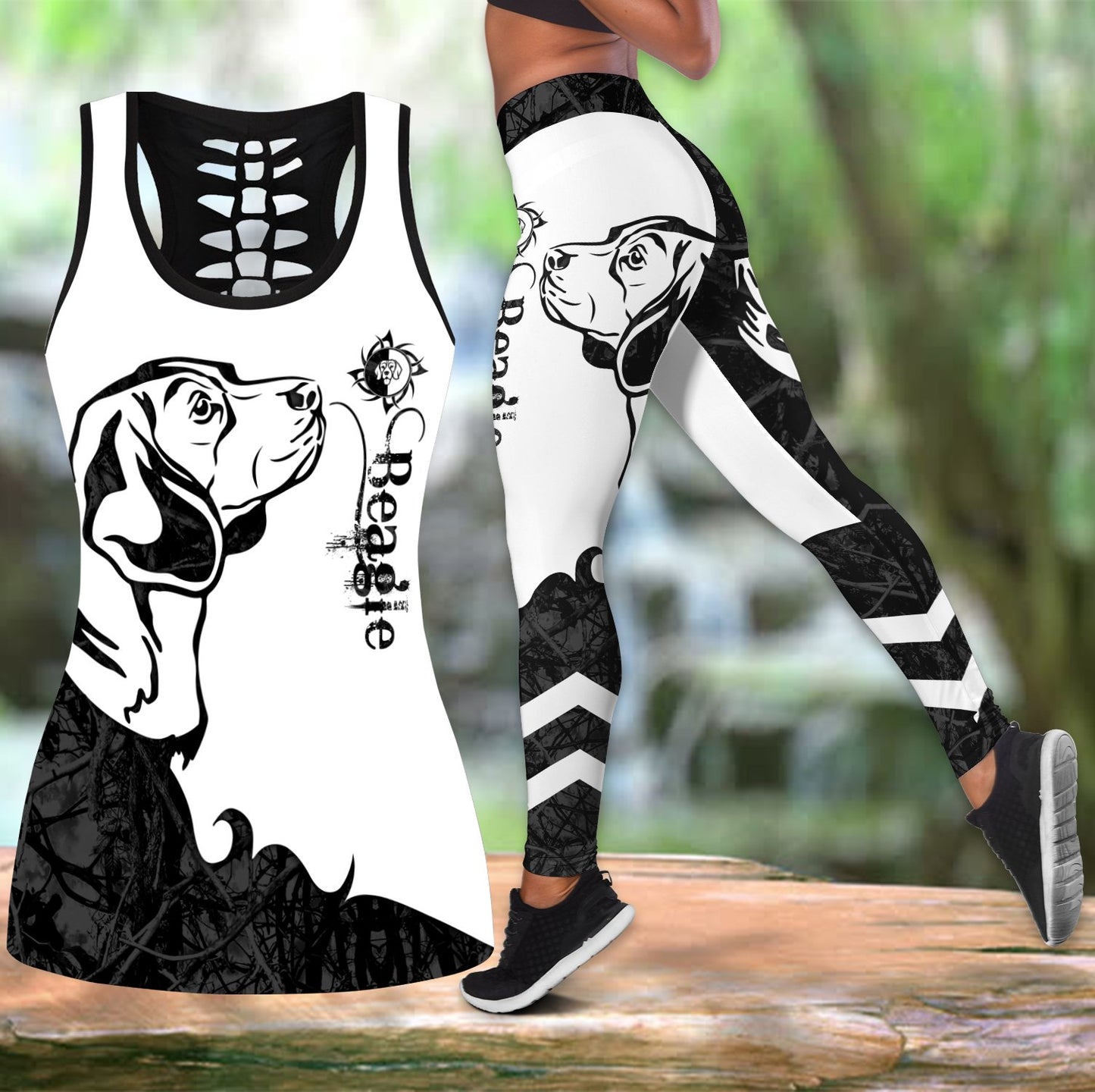 nao Beagle black tattoos legging + hollow tank combo DD08042007S