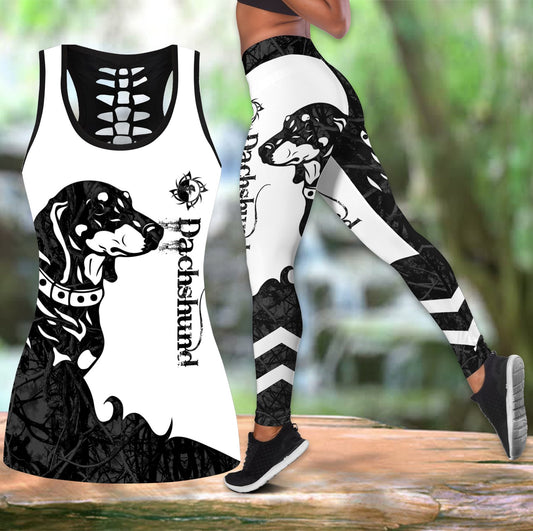Dachshund black tattoos legging + hollow tank combo DD08042008S