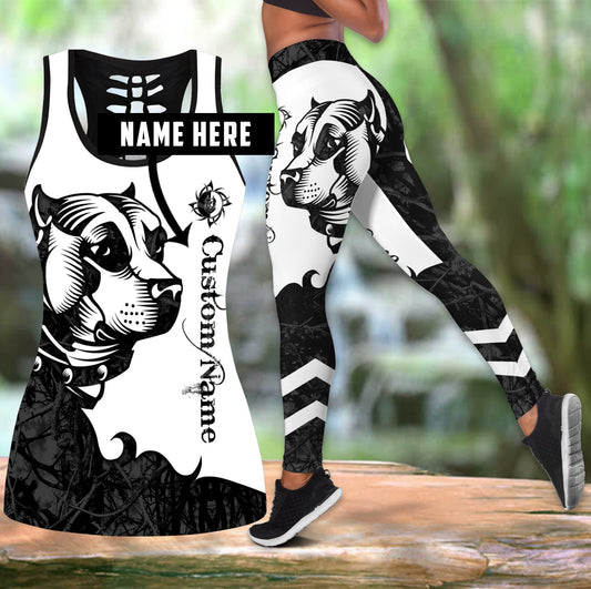 Staffordshire Bull Terrier customize black tattoos legging + hollow tank combo DD08172001S