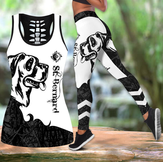 St. Bernard black tattoos legging + hollow tank combo DD09162001S
