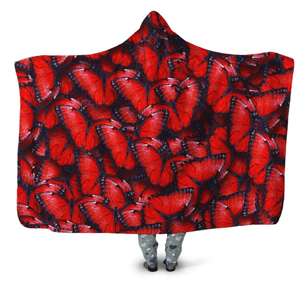 3D All Over Red Butterflies Hoodie Dress Leggings Blanket-Apparel-Khanh Arts-Hooded Blanket-Youth 49.6x59.05-Vibe Cosy™