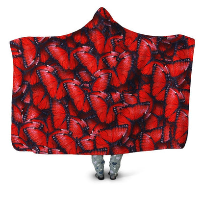 3D All Over Red Butterflies Hoodie Dress Leggings Blanket-Apparel-Khanh Arts-Hooded Blanket-Youth 49.6x59.05-Vibe Cosy™