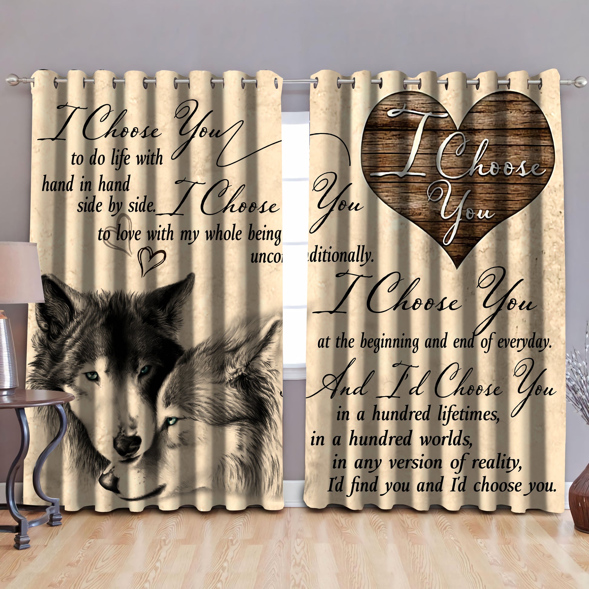 I choose you wolf blackout thermal grommet window curtains HAC210502S1-HG-HG-52'' x 63''-Vibe Cosy™