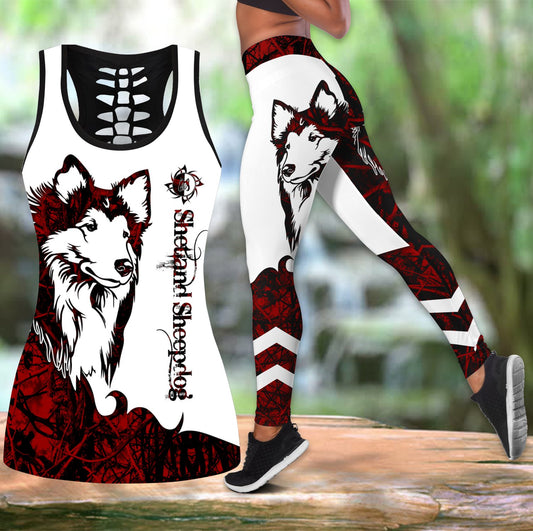 Shetland Sheepdog red tattoos legging + hollow tank combo DD09182003
