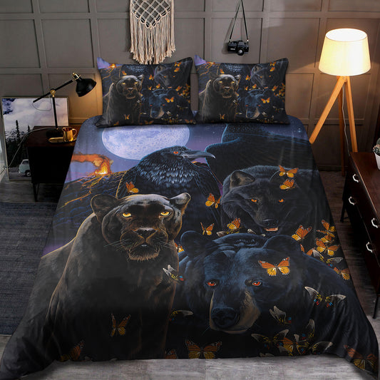 Black Party Under Moon Light Bedding Set