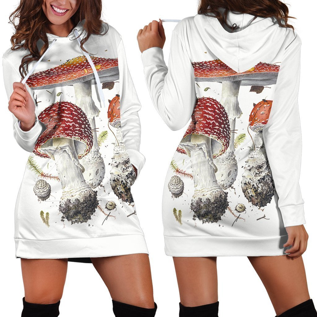 Beautiful Forest Mushrooms Art-Apparel-NTH-Hoodie Dress-S-Vibe Cosy™
