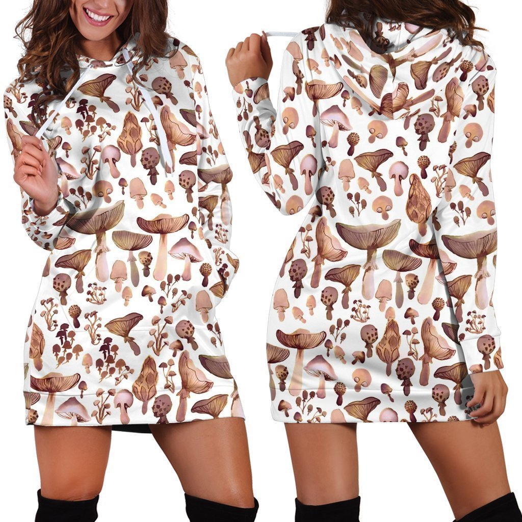Watercolor Mushrooms-Apparel-NTH-Hoodie Dress-S-Vibe Cosy™