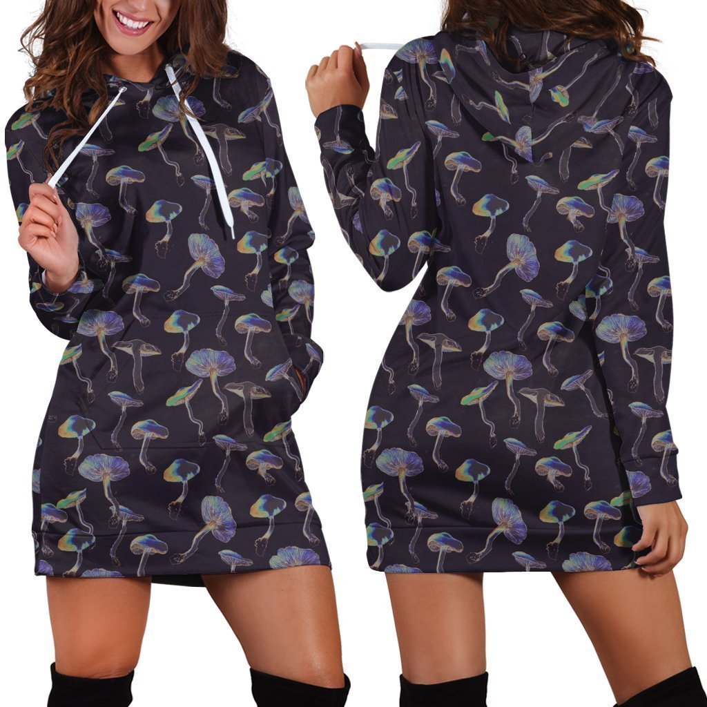 All Over Print Black Backgroud Mushroom-Apparel-NTH-Hoodie Dress-S-Vibe Cosy™
