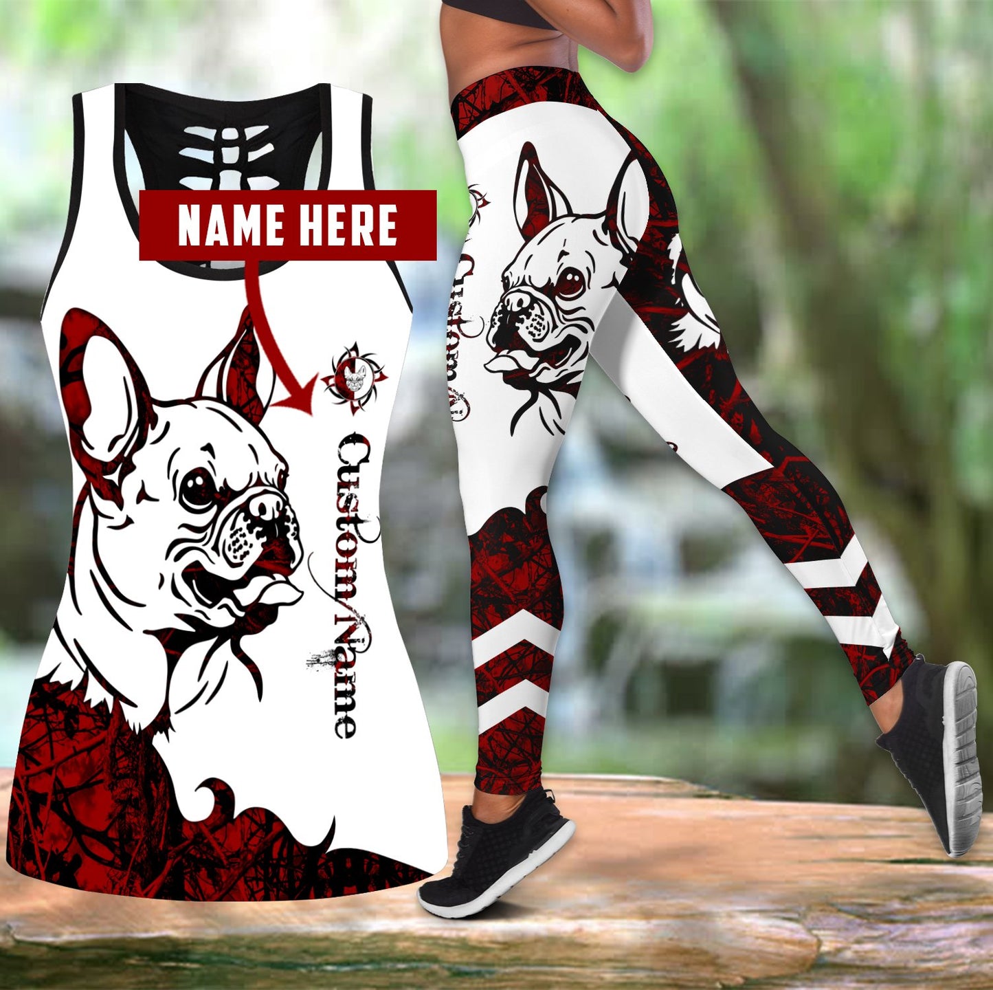 French Bulldog Customize tattoos legging + hollow tank combo DD08062003S