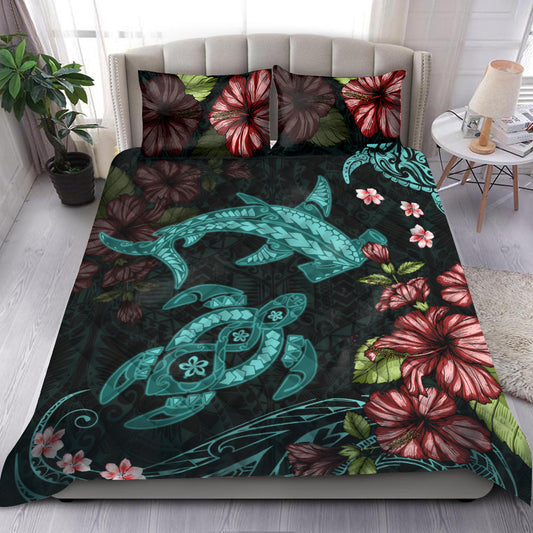 Shark and turtle bedding set hibiscus turquoise DD05292001S-HG-HG-US Twin-Vibe Cosy™