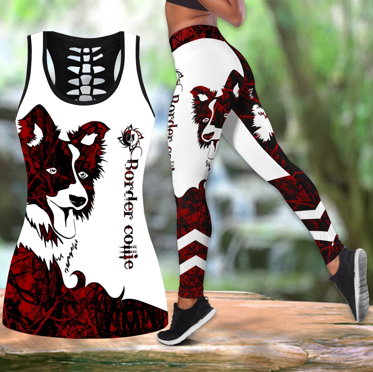 Border collie red tattoos legging + hollow tank combo DD08132002