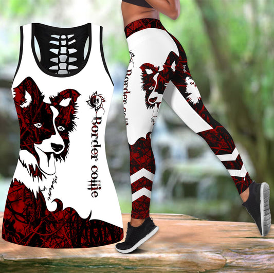 Border collie red tattoos legging + hollow tank combo DD08132002