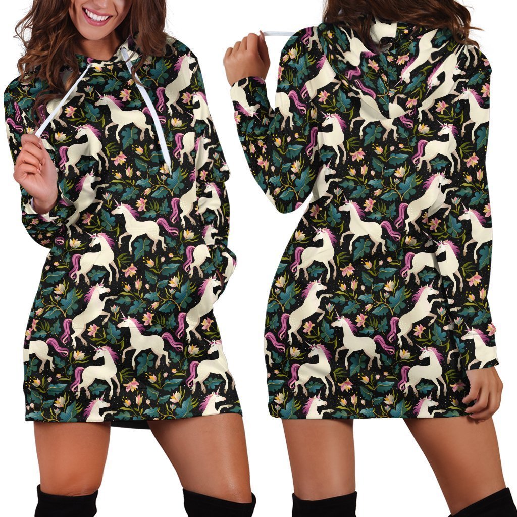 3D All Over Unicorn And Flower Hoodie Dress-Apparel-Phaethon-Hoodie Dress-S-Vibe Cosy™
