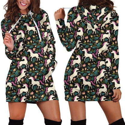 3D All Over Unicorn And Flower Hoodie Dress-Apparel-Phaethon-Hoodie Dress-S-Vibe Cosy™