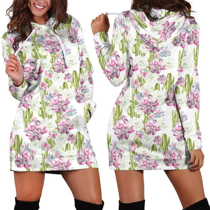 All Over Printing Cactus Have violet Flower Hoodie Dress-Apparel-Phaethon-Hoodie Dress-S-Vibe Cosy™