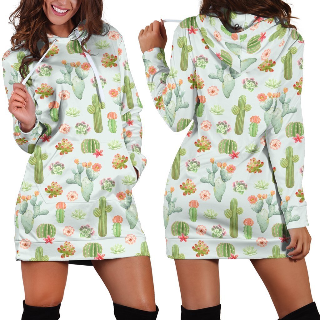 All Over Printing Cactus Hoodie Dress-Apparel-Phaethon-Hoodie Dress-S-Vibe Cosy™