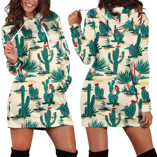All Over Printing dark blue Cactus Hoodie Dress-Apparel-HbArts-Hoodie Dress-S-Vibe Cosy™