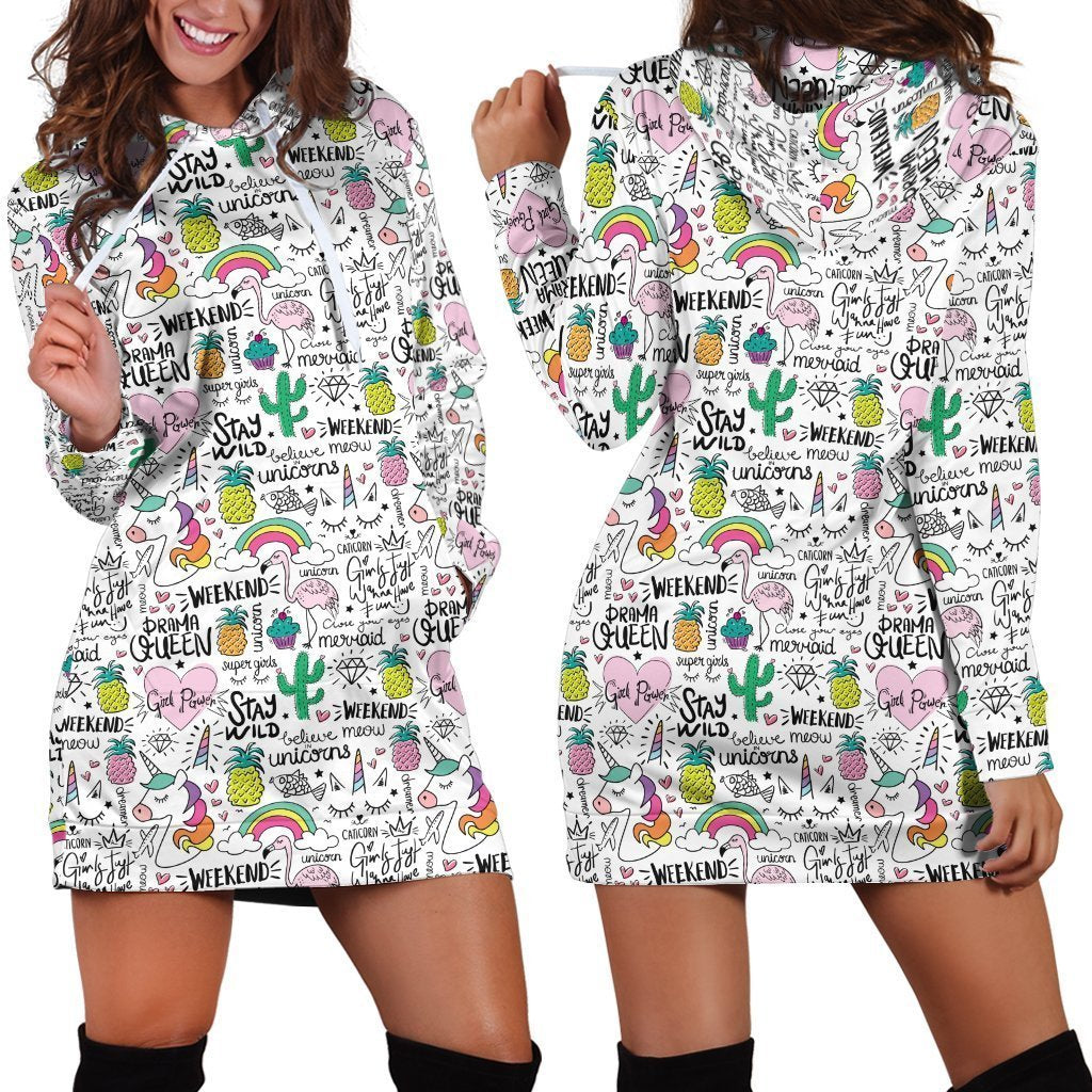 3D All Over Unicorn And Prama Queen Hoodie Dress-Apparel-Phaethon-Hoodie Dress-S-Vibe Cosy™