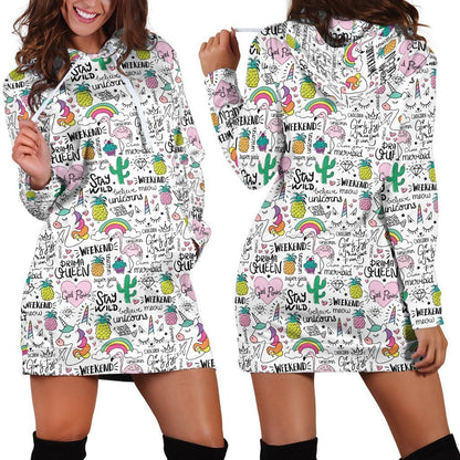 3D All Over Unicorn And Prama Queen Hoodie Dress-Apparel-Phaethon-Hoodie Dress-S-Vibe Cosy™