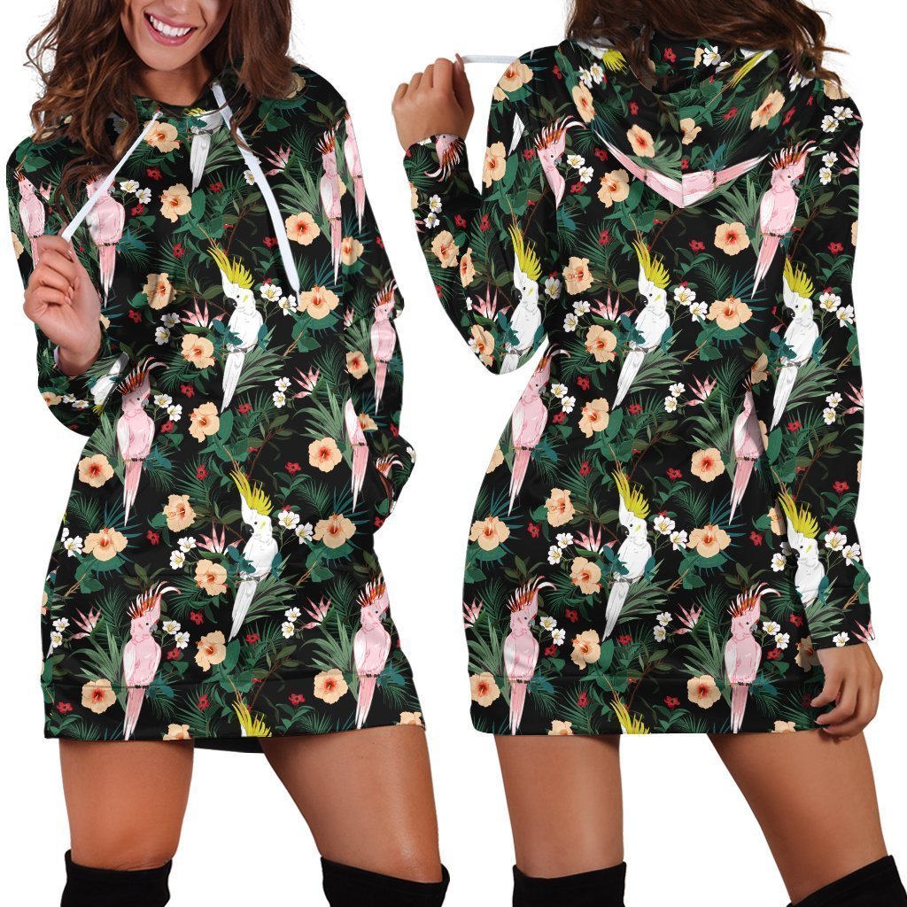 Beautiful Major Mitchell’s Cockatoo Parrot Hoodie Dress-Apparel-Phaethon-Hoodie Dress-S-Vibe Cosy™