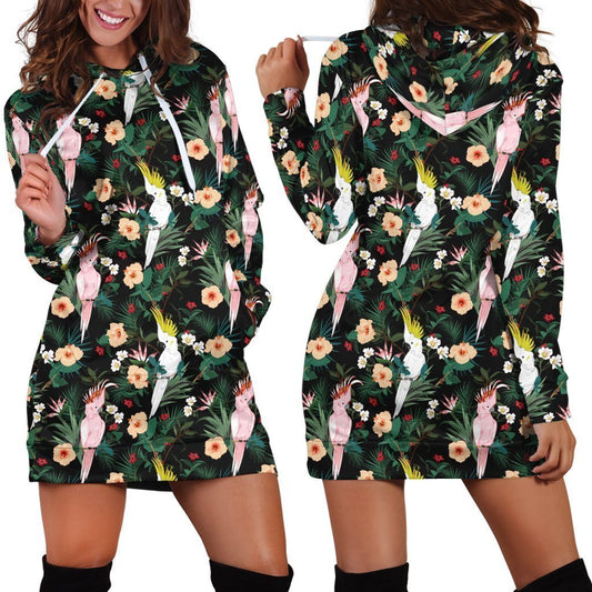 Beautiful Major Mitchell’s Cockatoo Parrot Hoodie Dress-Apparel-Phaethon-Hoodie Dress-S-Vibe Cosy™