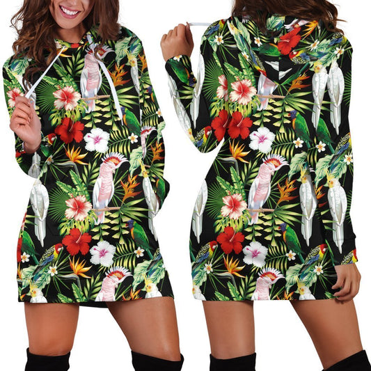 Major Mitchell’s Cockatoo Parrot and Flower Hoodie Dress-Apparel-Phaethon-Hoodie Dress-S-Vibe Cosy™