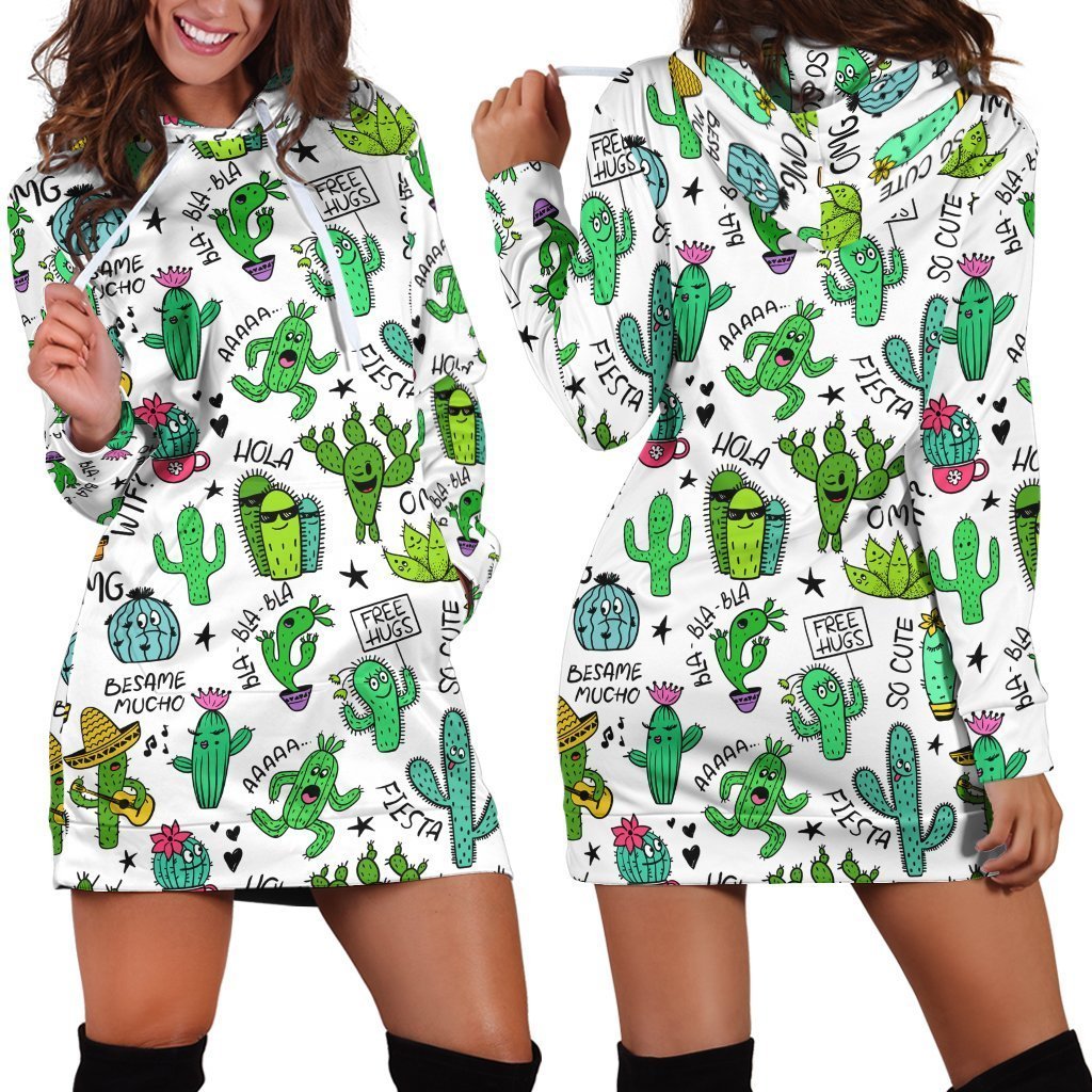 All Over Printing Cactus Quotes Hoodie Dress-Apparel-Phaethon-Hoodie Dress-S-Vibe Cosy™