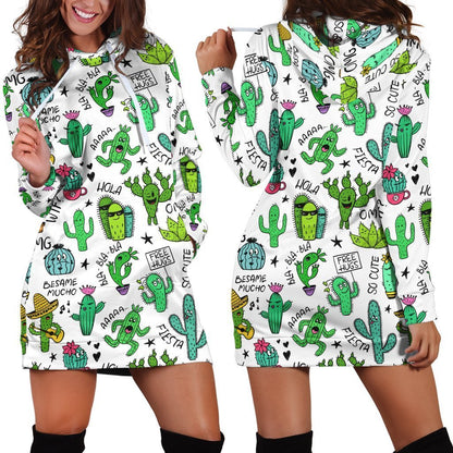 All Over Printing Cactus Quotes Hoodie Dress-Apparel-Phaethon-Hoodie Dress-S-Vibe Cosy™
