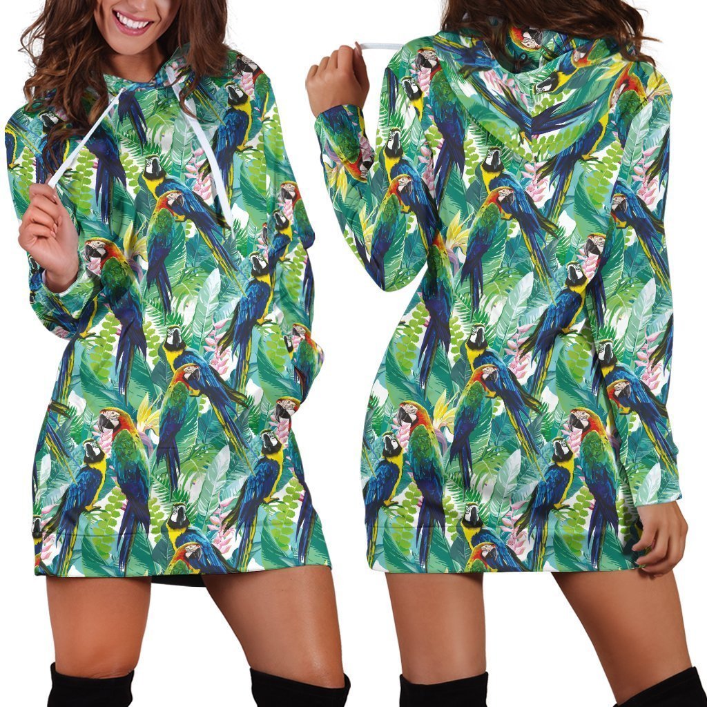 All Over Printing Macaw Parrot Hoodie Dress-Apparel-Phaethon-Hoodie Dress-S-Vibe Cosy™