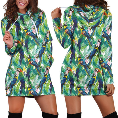 All Over Printing Macaw Parrot Hoodie Dress-Apparel-Phaethon-Hoodie Dress-S-Vibe Cosy™