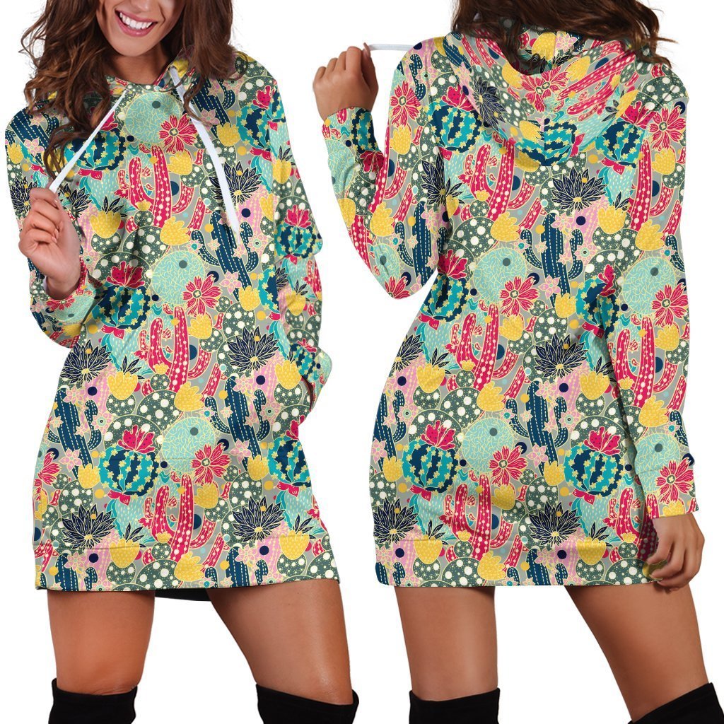 All Over Printing Many Cactus Hoodie Dress-Apparel-Phaethon-Hoodie Dress-S-Vibe Cosy™