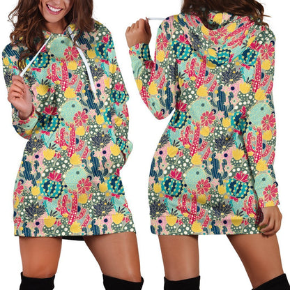 All Over Printing Many Cactus Hoodie Dress-Apparel-Phaethon-Hoodie Dress-S-Vibe Cosy™