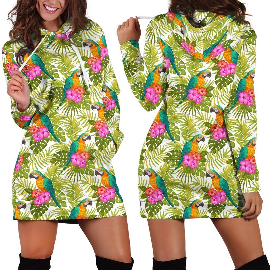Catalina Macaw Parrot and Flower Hoodie Dress-Apparel-NTH-Hoodie Dress-S-Vibe Cosy™