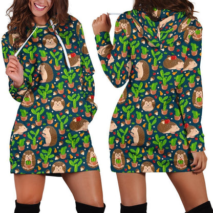 3D All Over Printing Scarlet Hedgehog And Cactus Hoodie Dress-Apparel-NTH-Hoodie Dress-S-Vibe Cosy™