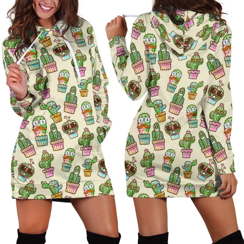 All Over Printing Cactus Funny Hoodie Dress-Apparel-Phaethon-Hoodie Dress-S-Vibe Cosy™