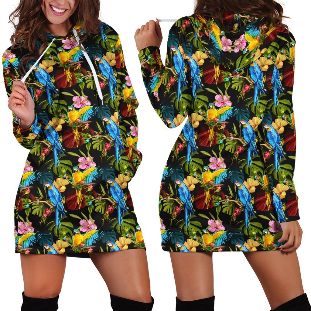 All Over Printing Parrot Hoodie Dress-Apparel-Phaethon-Hoodie Dress-S-Vibe Cosy™