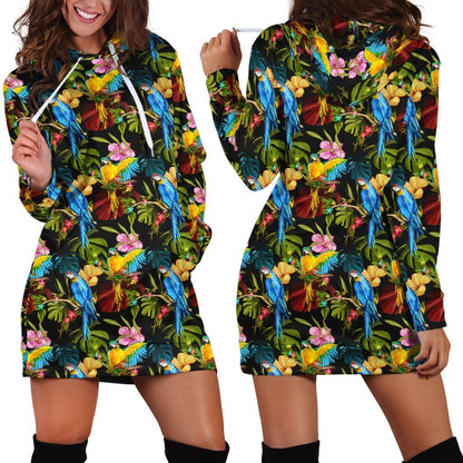 All Over Printing Parrot Hoodie Dress-Apparel-Phaethon-Hoodie Dress-S-Vibe Cosy™