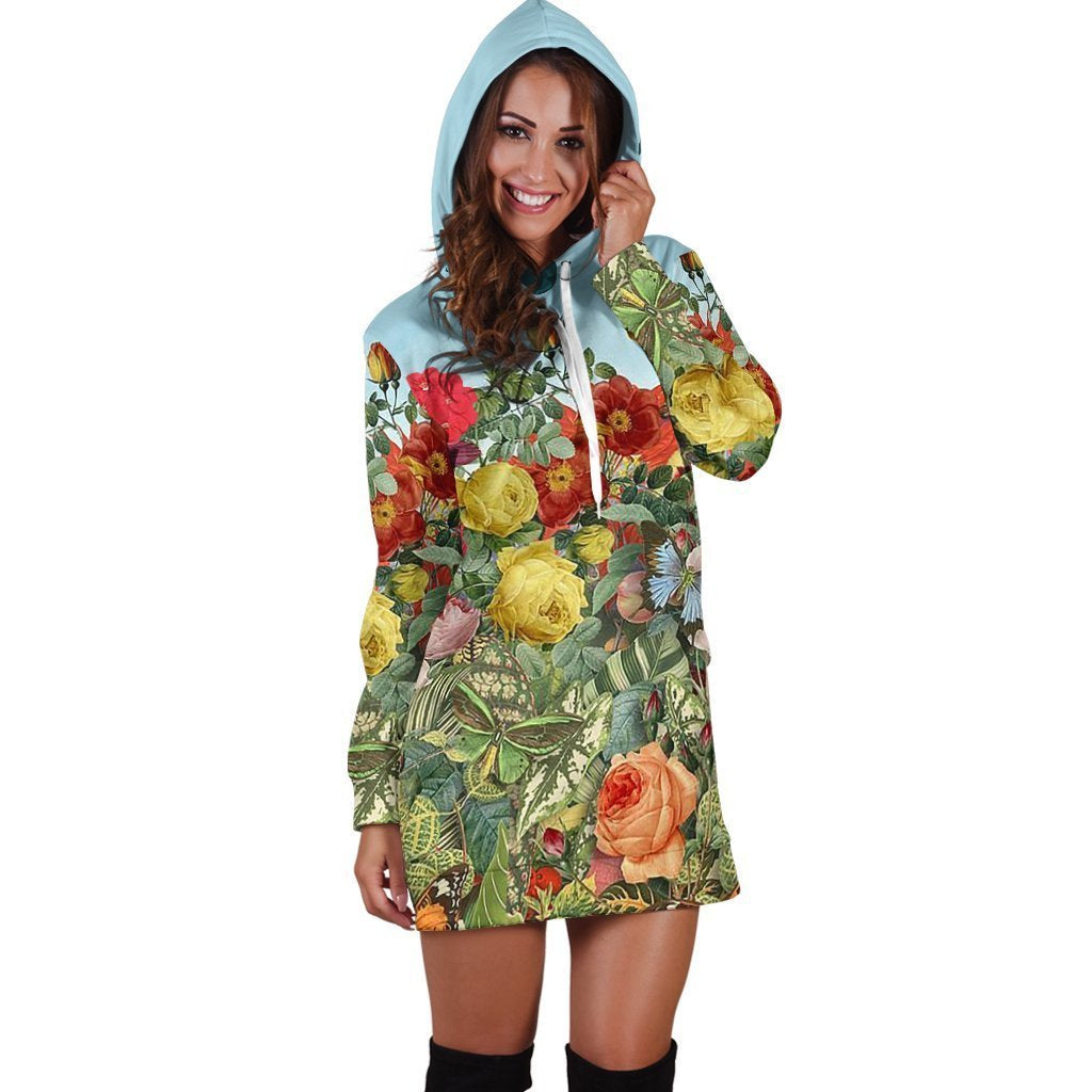All Over Printing Butterfly Garden Hoodie Dress-Apparel-HbArts-Hoodie Dress-S-Vibe Cosy™