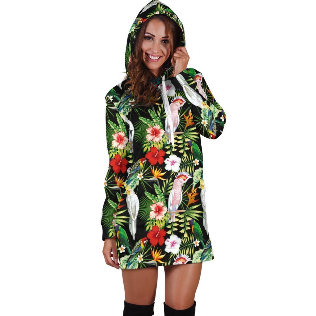 Major Mitchell’s Cockatoo Parrot and Flower Hoodie Dress-Apparel-Phaethon-Hoodie Dress-S-Vibe Cosy™