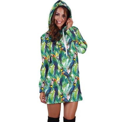 All Over Printing Macaw Parrot Hoodie Dress-Apparel-Phaethon-Hoodie Dress-S-Vibe Cosy™