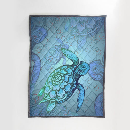 Hawaii Turtle Sea Quilt Blanket J9-QUILT BLANKETS-PodEz-Twin-Quilt Blanket-White-Vibe Cosy™